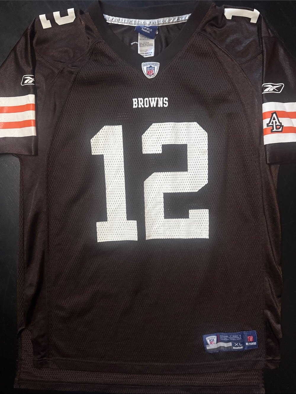 Reebok Browns #12 McCoy Dark Brown Football Jersey with White Accents